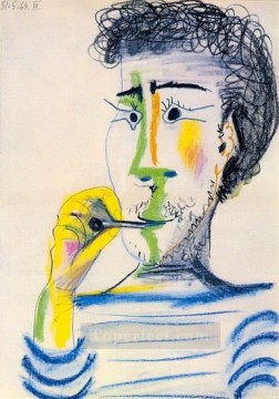 パブロ・ピカソ Painting - タバコを持つひげを生やした男の頭 III 1964年 パブロ・ピカソ